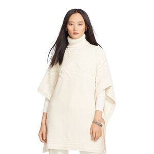 Lauren Ralph Lauren Alpaca Wool Poncho Ruana Petite M/L Ivory Cable Knit